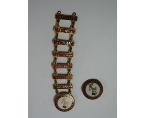 Doncaster Rovers, Supporters Club Enamel Badge. with year drop bars 1951-52 to 1957-58, a similar badge.
