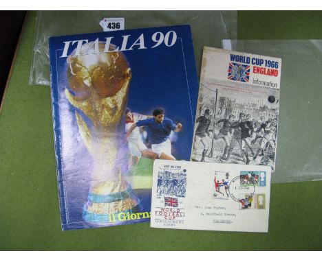 World Cup 1966, First Day Cover 1st June, (laminated) information sheet, Italia 90 magazine.
