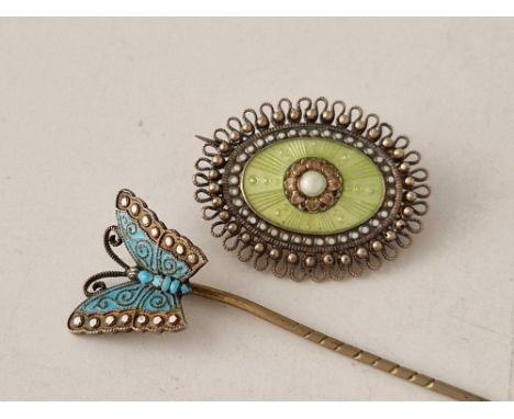 A MARIUS HAMMER Scandinavian silver and enamel brooch and silver and enamel butterfly pin