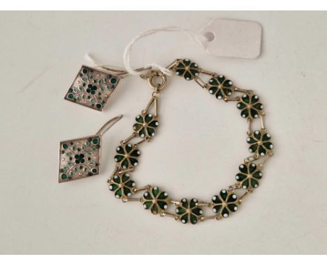 A silver and enamel bracelet together with silver and enamel earrings