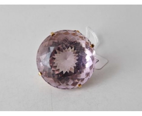 A VERY LARGE GOLD MOUNTED FACETED AMETHYST PENDANT