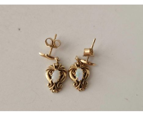 A pair of vintage opal drop earrings 9ct 1.7 gms