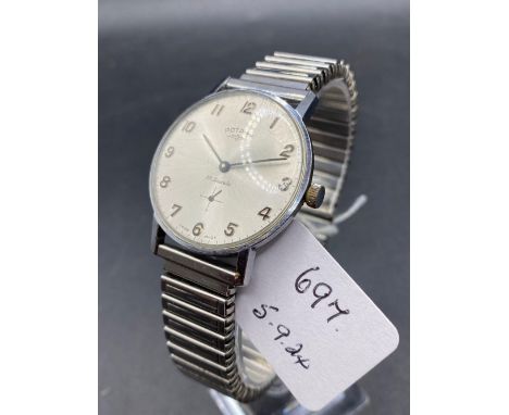 A gents Rotary stainless steel wrist watch on expanding strap with seconds dial