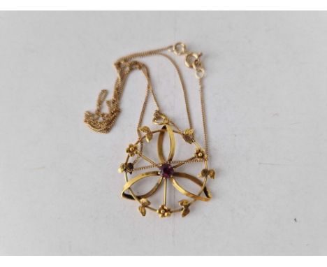 A antique amethyst pendant necklace 9ct 2.5 gms