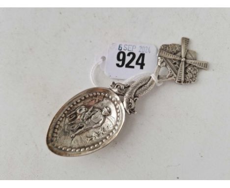 A fancy Dutch (800 standard) caddy spoon with man and donkey