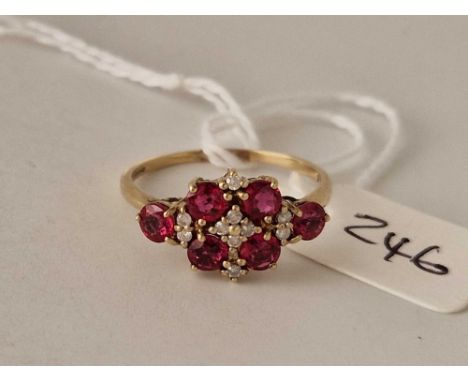 A diamond and garnet cluster 9ct ring size S