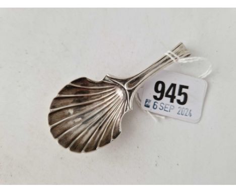 A Georgian caddy spoon with shell shaped bowl, Sheffield 1830, by IT DH?