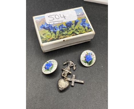 A pair of silver and enamel buttons Birmingham 1907