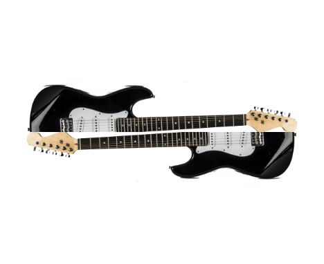 Guitar & Amp, electric guitar (black & white) good condition no maker's name together with a small Guitar Amplifier CD-G15 go