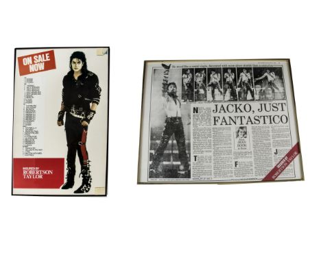 Michael Jackson, two framed and glazed posters, list of tour dates for Bad World tour 1988 including Wembley, Milton Keynes a