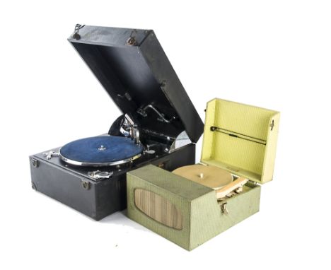 Portable gramophone, and another: Columbia Model 202c No B2490 (1936), with 15a soundbox, HMV 270 motor and black case (lacki