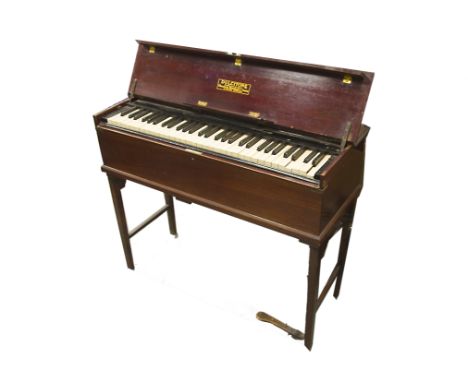 A Dulcitone, a five-octave keyboard playing on tuning forks, in mahogany case with folding legs, by Thomas Machell & Sons, Gl
