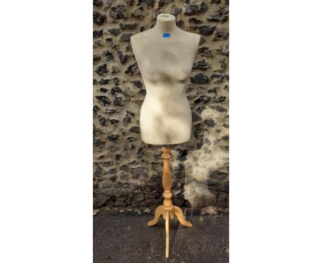 A modern Display Company mannequin/dressmaker's dummy on an adjustable pine stand, 153cmHigh in photograph. Location:RWB 