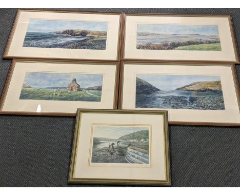 Colin Morse - four watercolours of Pembrokeshire and a print, framed and glazed, Location: 