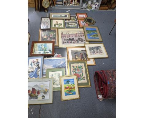 Mixed pictures to include a Helen Bradley print, mixed tapestries and others, Location: 