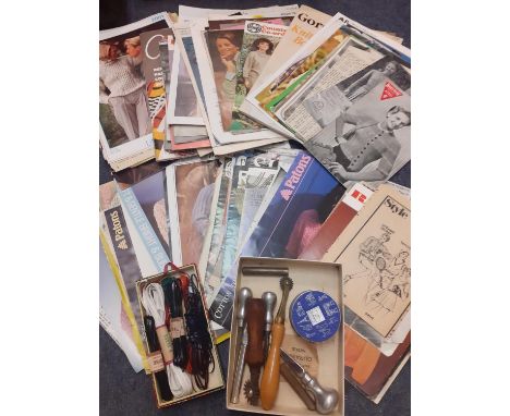 A quantity of mainly 1960's-1970's knitting patterns together with small leather making tools and accessories. Location:1.3 