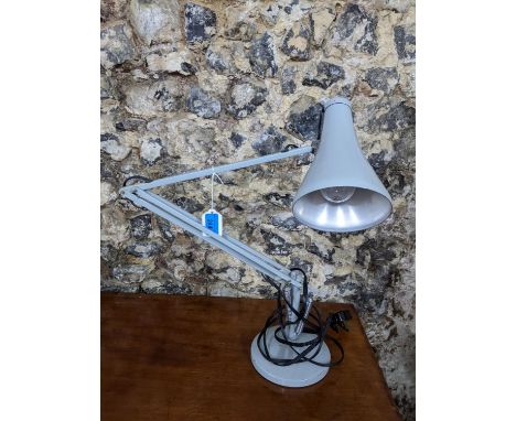 A Vintage Herbert Terry anglepoise lamp model 75, with rocker switch to bac of shade, grey colourway (needs re-wiring), Locat