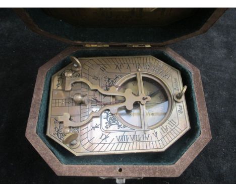 Boxed brass sundial compass cox London 