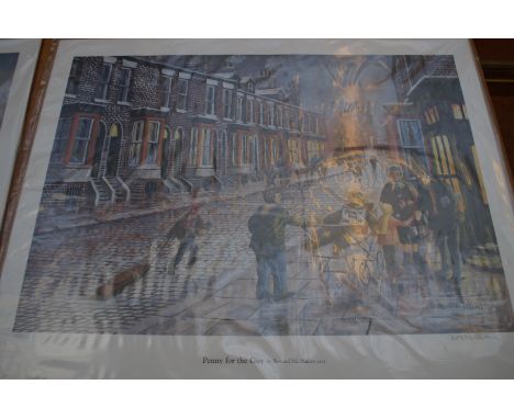 Bernard McMullen limited edition print with double blind stamp &amp; signed in pencil ' Penny for the guy'