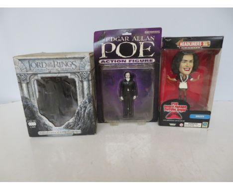 Lord of the rings collectors DVD gift set together with movie headliners The rocky horror show figure &amp; Edgar allan poe a