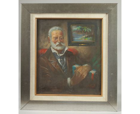 NAJEEB YOUNIS (1930-2007, IRAQ), OIL ON CANVAS PORTRAIT OF A SEATED MAN, signed, framed; unglazed, inscribed to verso, canvas