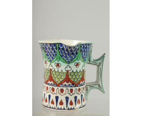 A 19TH CENTURY ITALIAN CANTAGALLI IZNIK STYLE TANKARD, 10cm high.