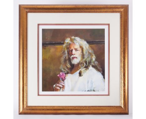 Robert Lenkiewicz (1941-2002) 'Self Portrait holding Rose- 1998', signed limited edition print 116/500, 46cm x 46cm, with cer
