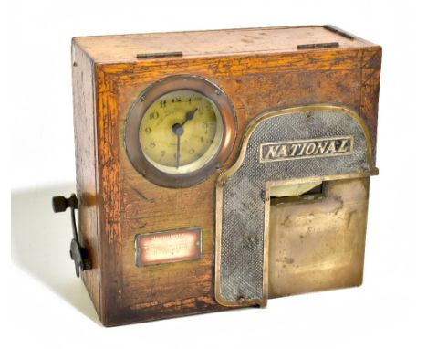 A National Time Recorders clocking-in clock, with Dale Street of Manchester service plaque applied, height 32cm.