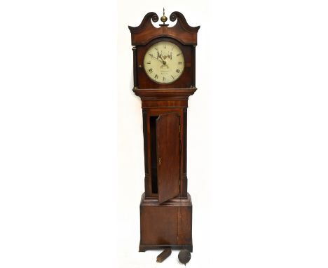 HOLLIWELL &amp; SON OF DERBY; an early 19th century oak and mahogany crossbanded thirty hour longcase clock, the broken swan 