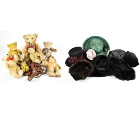 STEIFF; three modern bears, the largest height 49cm, with three further bears, and a selection of hats.Provenance: from the e