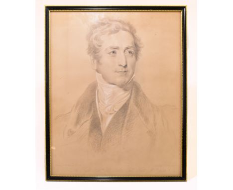AFTER SIR THOMAS LAWRENCE; engraving heightened in white, 'The Right Honourable Sir Robert Peel Bart M.P', 58 x 45cm, framed 