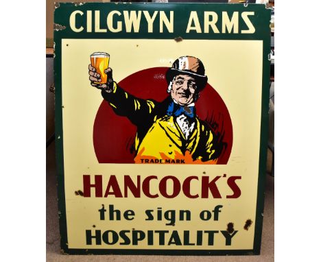 BREWERYANA INTEREST; a large and impressive pictorial original enamel sign for 'Cilgwyn Arms, Hancocks, the sign of hospitali