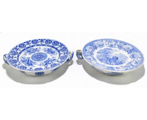 SPODE; two 19th century food warming plates to include an example decorated in the 'Fox and the Lion' pattern, width 27cm (2)