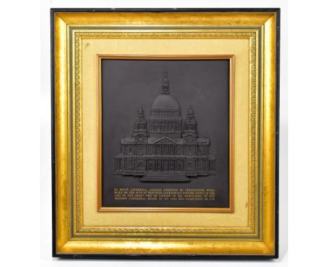 WEDGWOOD; a limited edition Black Basalt ware plaque, 'St Paul's Cathedral, 72/250, 32.5 x 27.5cm, in ornate gilt frame and f