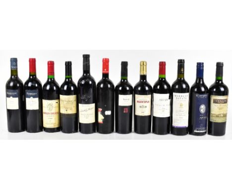 MIXED WORLD; twelve bottles of mixed red wine including 1 bottle 'Bowen Estate' Coonawarra, Shiraz 2001, 70cl, 13.5%, etc (12