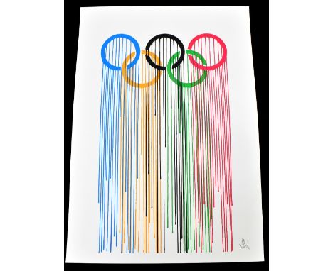 ZEVS (born 1977); screenprint in colours, 'Liquidated Olympic Rings', signed in pencil lower right, 47.5 x 34cm, unframed.Add