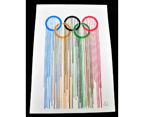 ZEVS (born 1977); screenprint in colours, 'Liquidated Olympic Rings', signed in pencil lower right, 47.5 x 34cm, unframed.Add