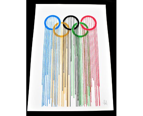 ZEVS (born 1977); screenprint in colours, 'Liquidated Olympic Rings', signed in pencil lower right, 47.5 x 34cm, unframed.Add