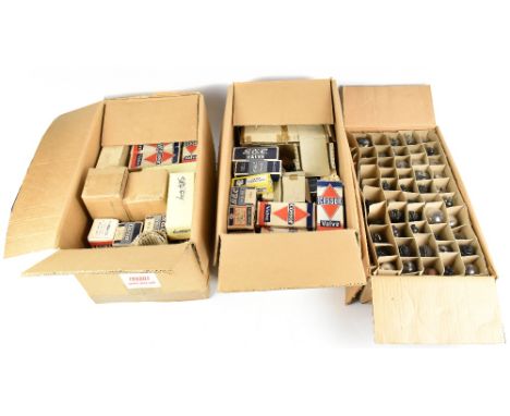 A large selection of vintage radio valves, boxed and unboxed.