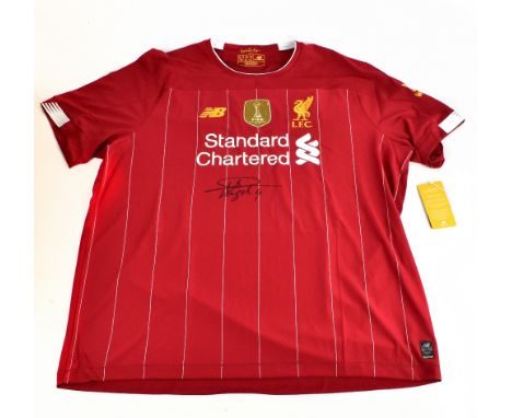 VIRGIL VAN DIJK; a Liverpool Premier League Winners home shirt, signed to the front, size 2XL.Additional InformationCreasing 