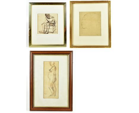 SAM RABIN (1903-1991); chalks, study of a seated figure, signed, 17.5 x 17.5cm, a study of a standing female figure, 21.5 x 9