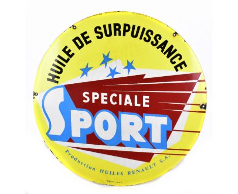 RENAULT; a French double sided circular enamel sign for Speciale Port, diameter 65cm.Additional InformationChipping to the en