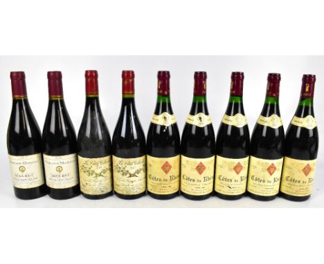 FRANCE; nine bottles of mixed red wine including two bottles of Domaine de Mourchon Seguret Cotes-du-Rhone 1999, five bottles