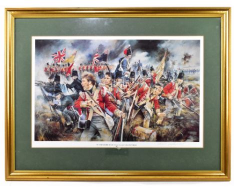 CHRIS COLLINGWOOD; pencil signed print, '52nd Oxfordshire Regiment at The Battle of Waterloo, 1815', 35.5 x 56cm, framed and 