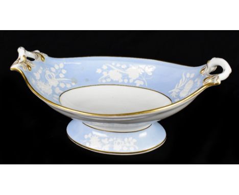 A 19th century twin handled bowl attributed to Ridgeway with pate-sur-pate floral decoration, with moulded handles, numbered 