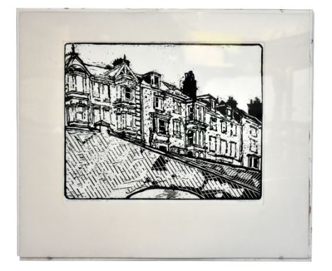 STANLEY DOBBIN (1932-2021); artist proof woodcut, “Green Bank Terrace Falmouth”, signed and titled in pencil, 47cm x 57cm, fr