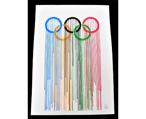 ZEVS (born 1977); screenprint in colours, 'Liquidated Olympic Rings', signed in pencil lower right, 47.5 x 34cm, unframed.Add