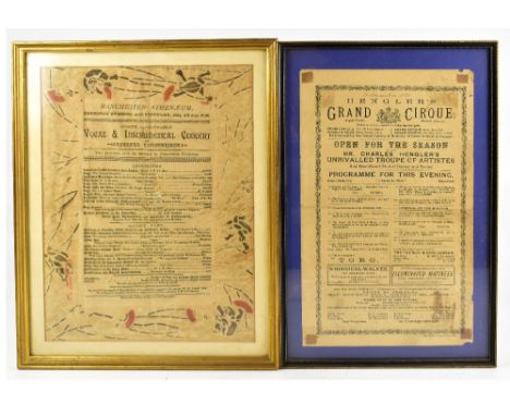 HENGLER'S GRAND CIRQUE; a late 19th century playbill, 'Open for the Season with Mr Charles Hengler's Unrivalled Troupe of Art