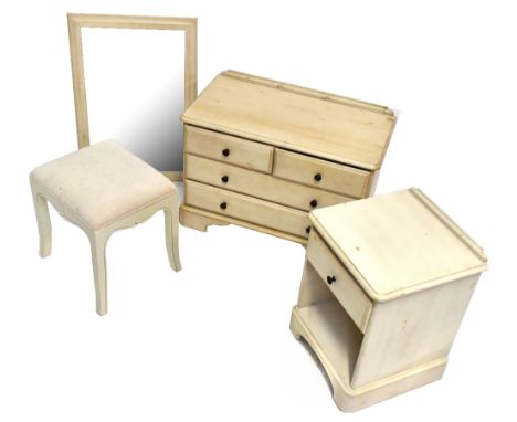 A modern chest, bedside table, mirror and stool (4).