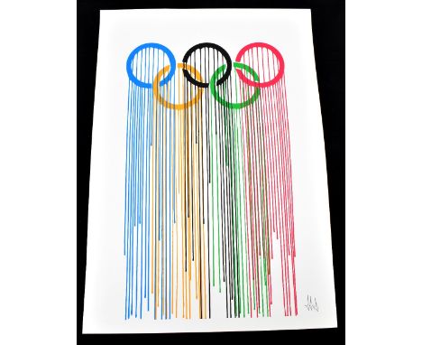 ZEVS (born 1977); screenprint in colours, 'Liquidated Olympic Rings', signed in pencil lower right, 47.5 x 34cm, unframed.Add